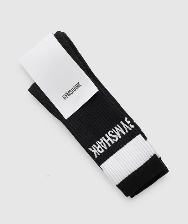 Panske Ponozky Gymshark Premium Logo Crew Čierne | YH4903756